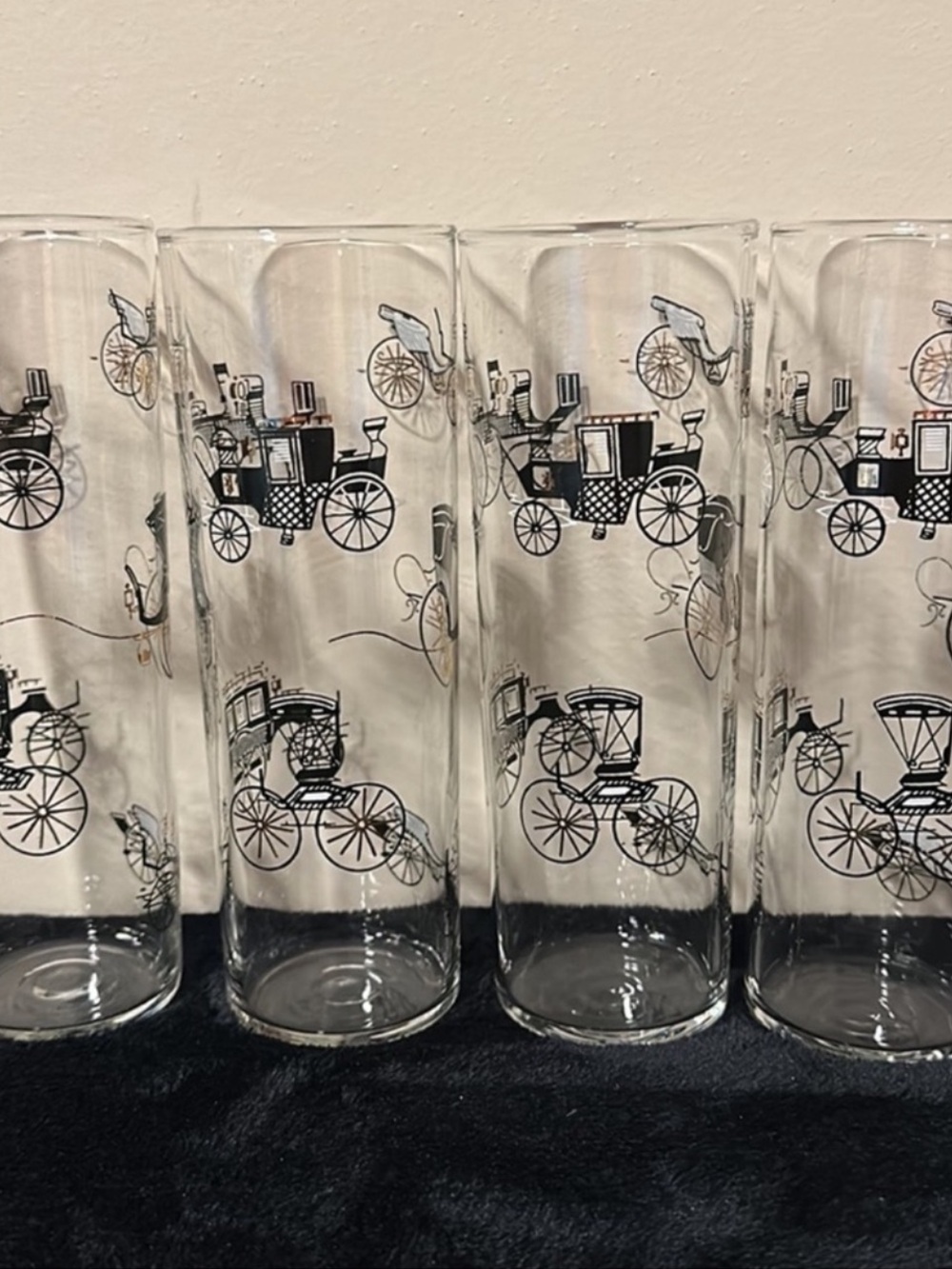 Vintage MCM  Libbey Curio Line Tom Collins Glasses Antique Buggy/Carriage Motif